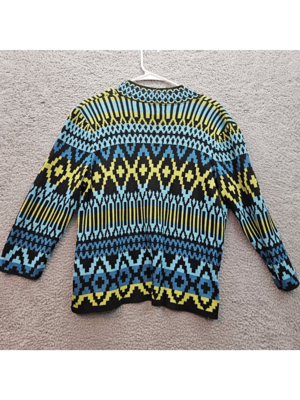 Ruby Rd. Petite Womens PXL Open Cardigan Sweater With Bold Geometric green blue - Picture 3 of 5